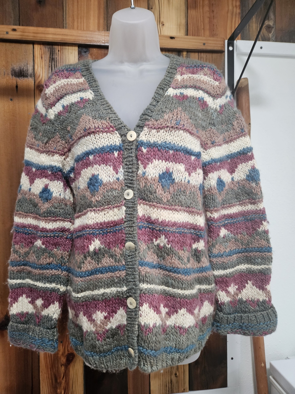 Cozy Multicolor Patterned Knit Cardigan Sweater